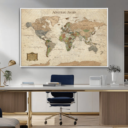 Custom Push Pin World Map Wall Canvas Print – Personalized Travel Tracker with Pins – Framed Custom Quotie Canvas for Home Office Decor