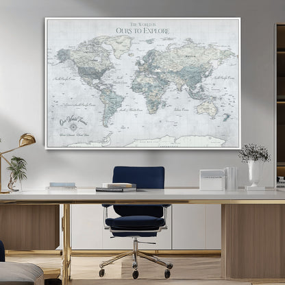 Custom Push Pin World Map Wall Canvas Print – Personalized Travel Tracker with Pins – Framed Custom Quotie Canvas for Home Office Decor