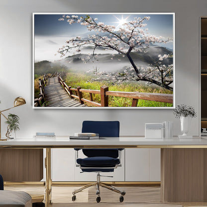 Sakura Cherry Blossom Pathway Canvas Wall Art – Tranquil Walk Through Blossoming Nature – Ready to Hang