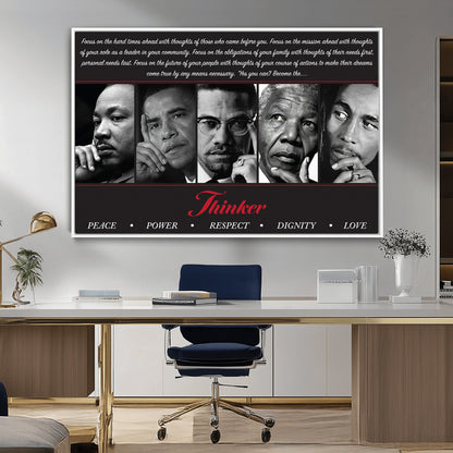 Monochrome canvas of iconic Black leaders with a powerful quote, perfect for modern spaces with a cultural or motivational theme.