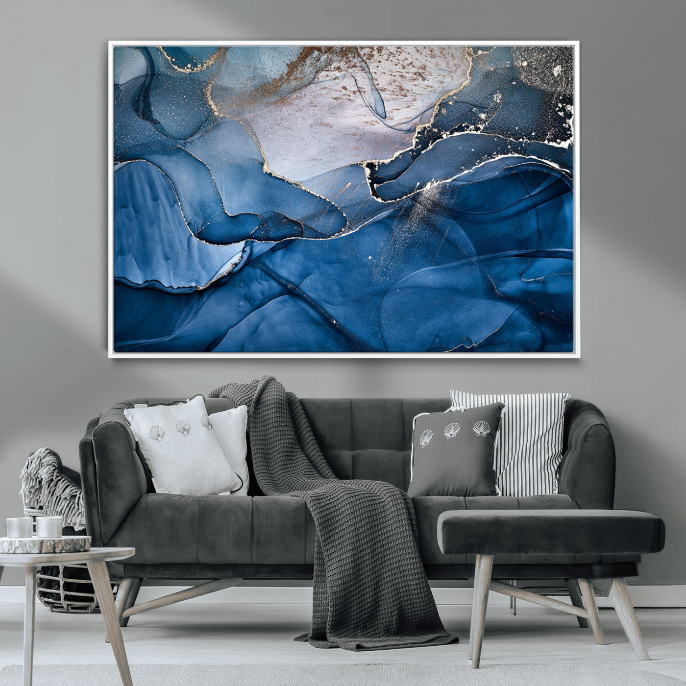 -Abstract Blue Gold Fluid Art Wall Decor – Modern Canvas Print, Elegant Home & Office Wall Art, Stylish Living Room or Bedroom Decoration