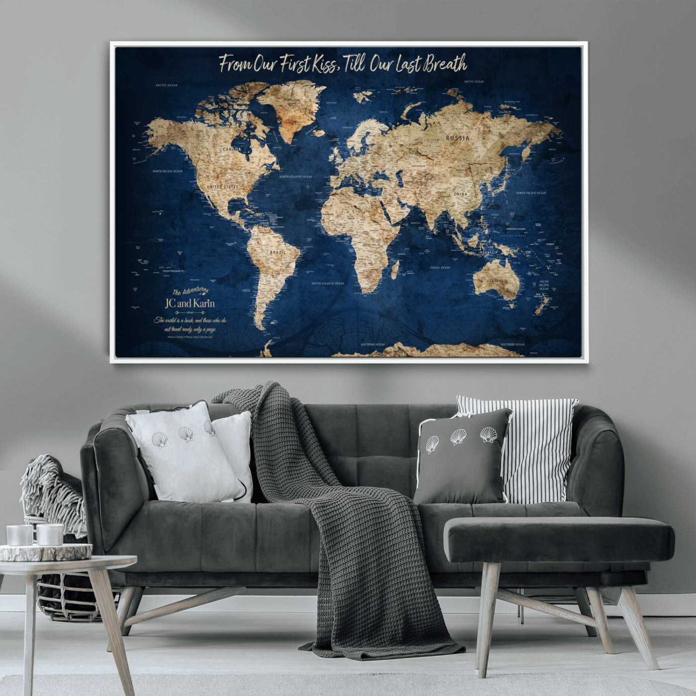 56122A-MGV-CV-36X24-Push Pin World Map Canvas Print – Framed Wall Art for Couples to Track Their Travels – Anniversary Gift or Home Adventure Decor - H2-Orj