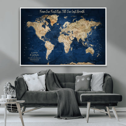 56122A-MGV-CV-36X24-Push Pin World Map Canvas Print – Framed Wall Art for Couples to Track Their Travels – Anniversary Gift or Home Adventure Decor - H2-Orj
