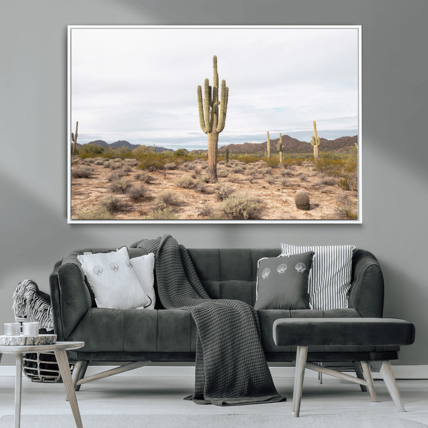 Canvas of a saguaro cactus in an earthy Sonoran desert landscape, ideal for Southwestern Boho or desert minimalism inspired home decor.   2/2