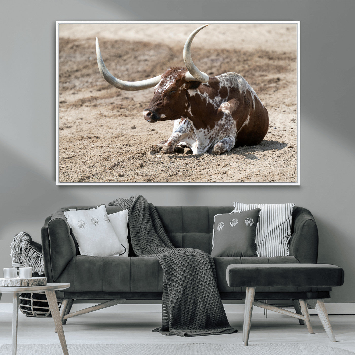 Texas Longhorn Wall Art Canvas Print, Framed Country Living Art Picture Print, Farmhouse Aesthetic Perfect Western Rustic Decor Artwork