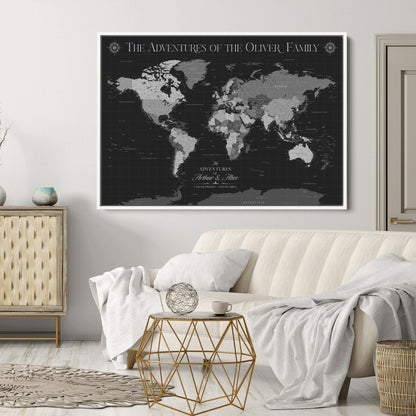 58711315-MGV-CV-36X24-Custom Push Pin World Map Wall Canvas Print – Personalized Travel Tracker with Pins – Framed Large Multi-Size Canvas for Home Office Decor