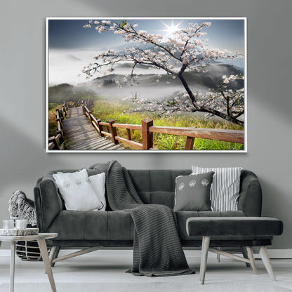 Sakura Cherry Blossom Pathway Canvas Wall Art – Tranquil Walk Through Blossoming Nature – Ready to Hang