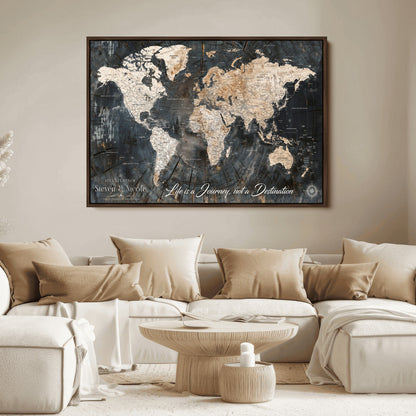 13001721-MGV-CV-36X24-Custom Push Pin World Map Wall Canvas Print – Personalized Travel Tracker with Pins – Framed Large Multi-Size Canvas for Home Office Decor