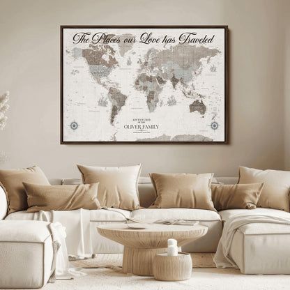 88245481-MGV-CV-36X24-Custom Push Pin World Map Wall Canvas Print – Personalized Travel Tracker with Pins – Framed Large Multi-Size Canvas for Home Office Decor