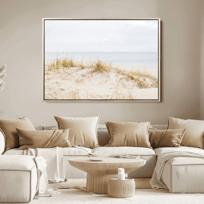 Canvas of soft beach dunes and coastal grasses in neutral tones, perfect for Scandinavian coastal or minimalist nature-inspired home decor.   2/2