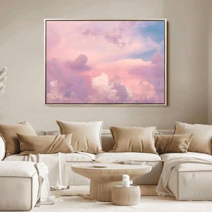 Soft pastel-colored clouds in shades of pink, purple, and blue, creating a dreamy and serene sky perfect for a calming decor touch.
