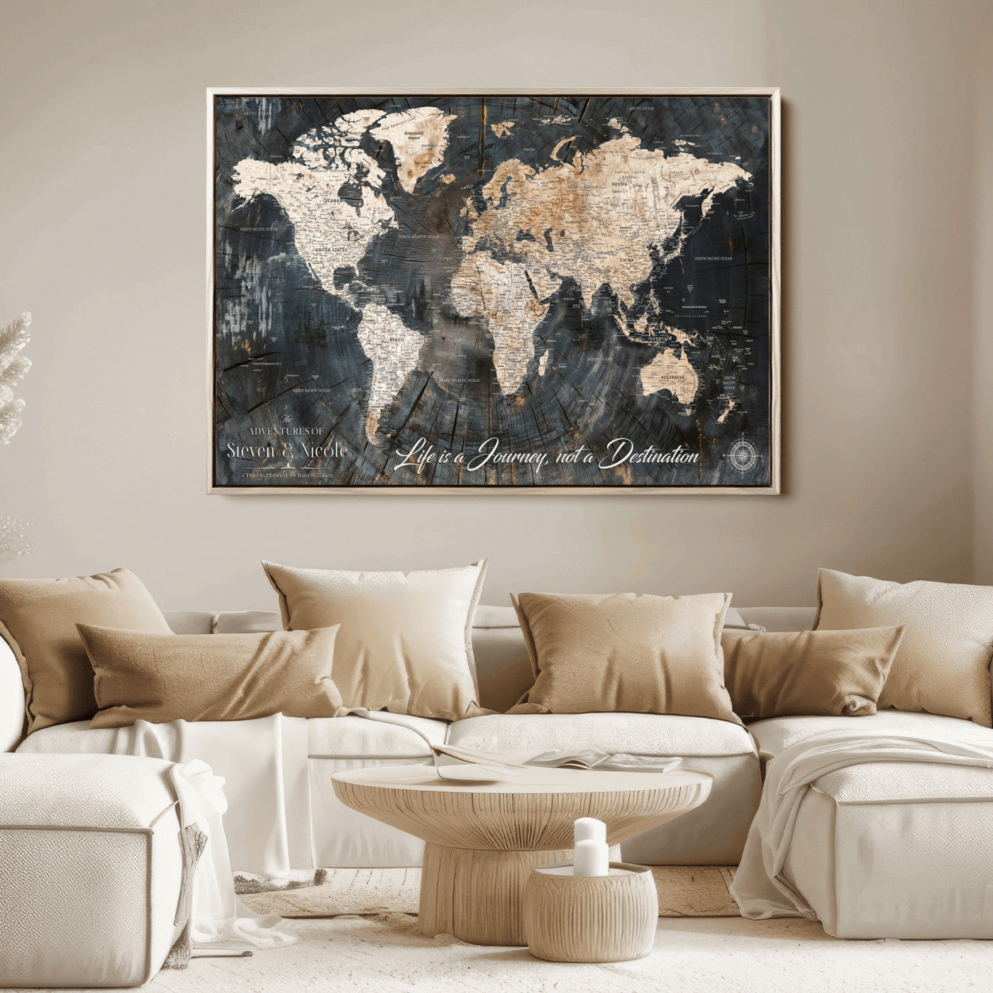 13001721-MGV-CV-36X24-Custom Push Pin World Map Wall Canvas Print – Personalized Travel Tracker with Pins – Framed Large Multi-Size Canvas for Home Office Decor