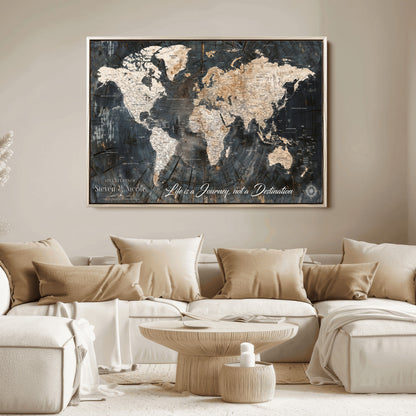 13001721-MGV-CV-36X24-Custom Push Pin World Map Wall Canvas Print – Personalized Travel Tracker with Pins – Framed Large Multi-Size Canvas for Home Office Decor