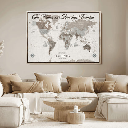 88245481-MGV-CV-36X24-Custom Push Pin World Map Wall Canvas Print – Personalized Travel Tracker with Pins – Framed Large Multi-Size Canvas for Home Office Decor