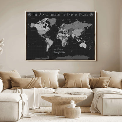 58711315-MGV-CV-36X24-Custom Push Pin World Map Wall Canvas Print – Personalized Travel Tracker with Pins – Framed Large Multi-Size Canvas for Home Office Decor