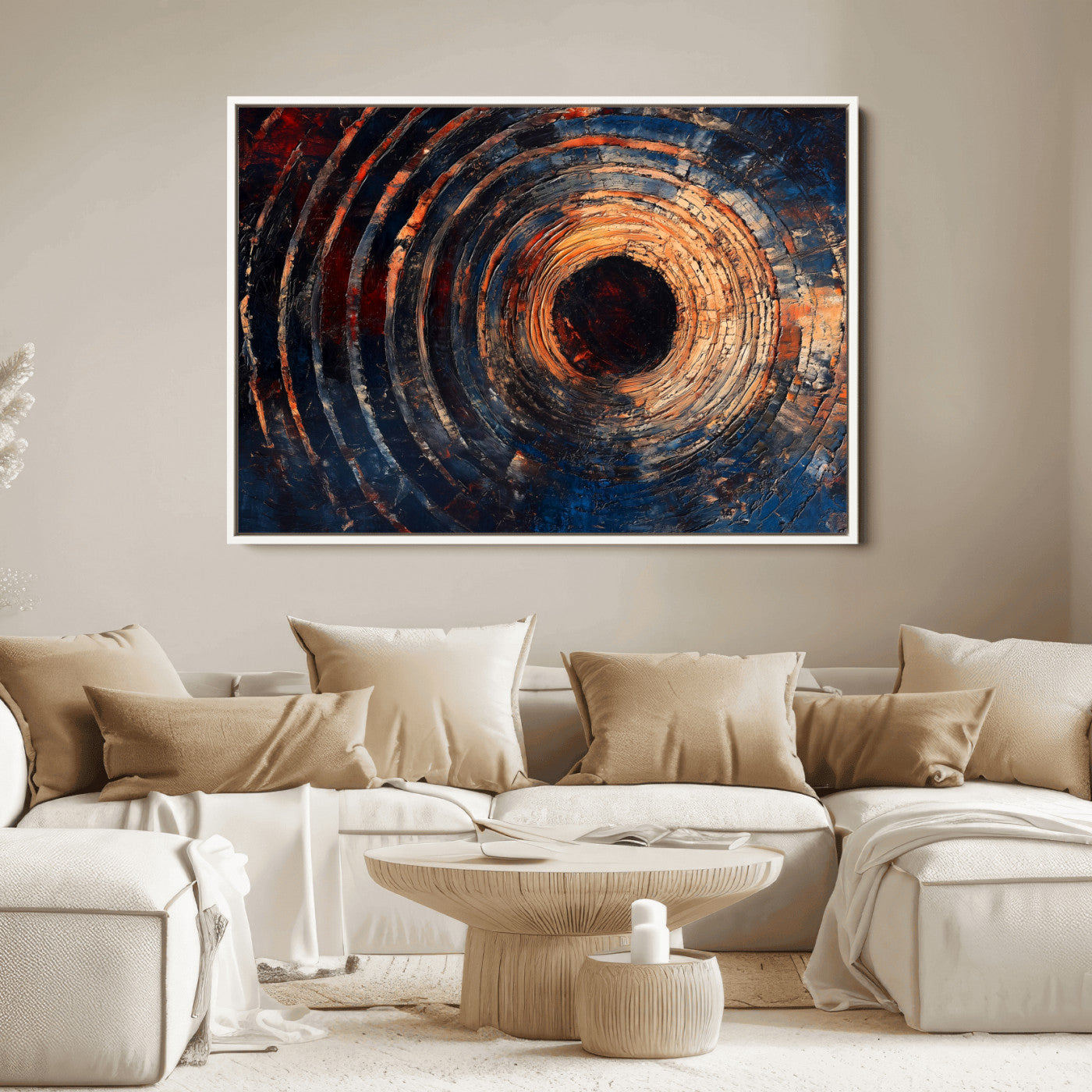 Wood Tree Ring Wall Art Print - Natural Wood Canvas Print, featuring an intricate tree ring pattern with organic textures, perfect for rustic and nature-inspired decor.