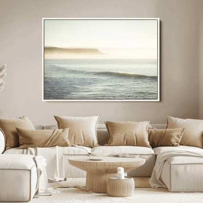 Canvas of a misty ocean scene with coastal cliffs and soft neutral tones, ideal for Scandinavian coastal or minimalist nature-inspired home decor.