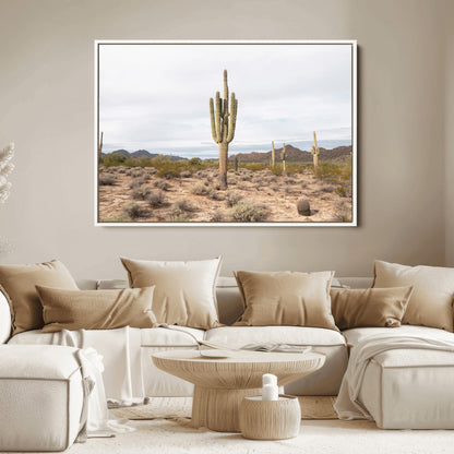Canvas of a saguaro cactus in an earthy Sonoran desert landscape, ideal for Southwestern Boho or desert minimalism inspired home decor.   2/2