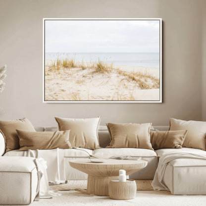 Canvas of soft beach dunes and coastal grasses in neutral tones, perfect for Scandinavian coastal or minimalist nature-inspired home decor.   2/2