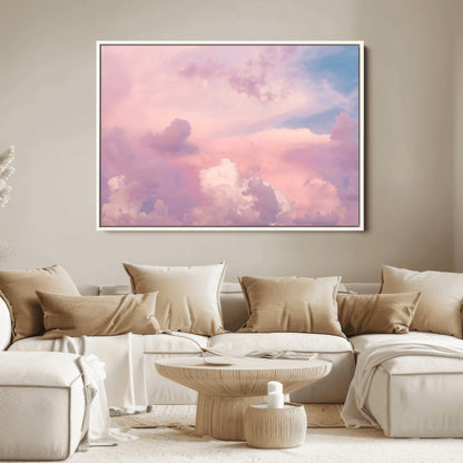 Soft pastel-colored clouds in shades of pink, purple, and blue, creating a dreamy and serene sky perfect for a calming decor touch.