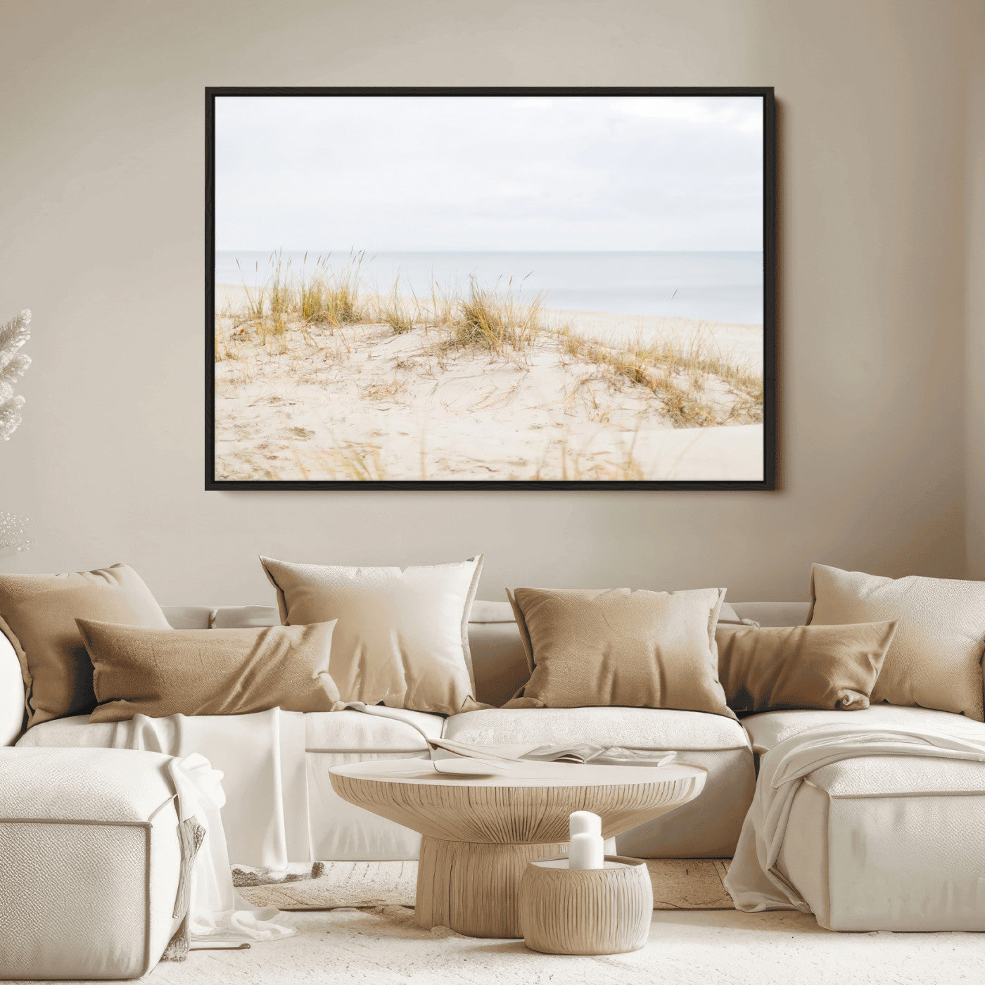 Canvas of soft beach dunes and coastal grasses in neutral tones, perfect for Scandinavian coastal or minimalist nature-inspired home decor.   2/2