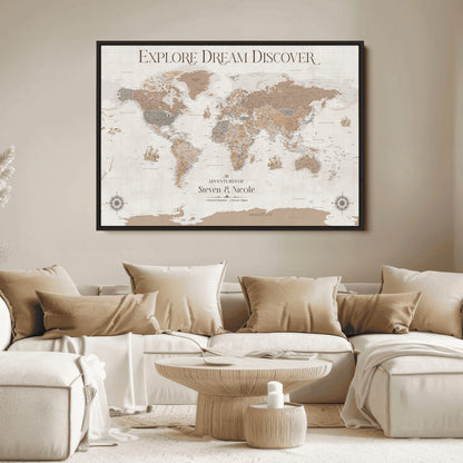 95738134-MGV-CV-36X24-Custom Push Pin World Map Wall Canvas Print – Personalized Travel Tracker with Pins – Framed Large Multi-Size Canvas for Home Office Decor