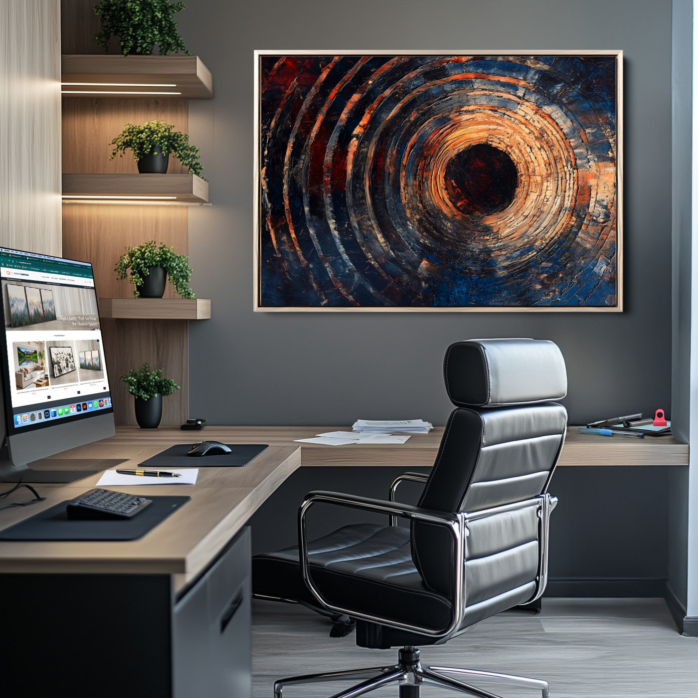 Wood Tree Ring Wall Art Print - Natural Wood Canvas Print, featuring an intricate tree ring pattern with organic textures, perfect for rustic and nature-inspired decor.
