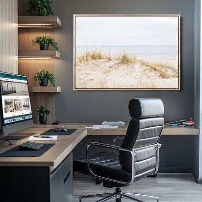 Canvas of soft beach dunes and coastal grasses in neutral tones, perfect for Scandinavian coastal or minimalist nature-inspired home decor.   2/2