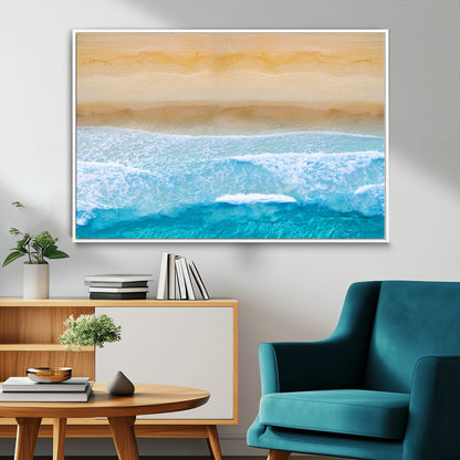 43046-MGV-FC-36X24_White-Aerial Beach Wall Art – Serene Ocean Waves & Sandy Shore Canvas Print, Coastal Home Decor for Living Room, Bedroom or Office