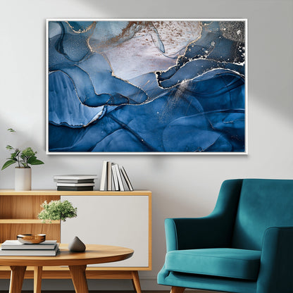 -Abstract Blue Gold Fluid Art Wall Decor – Modern Canvas Print, Elegant Home & Office Wall Art, Stylish Living Room or Bedroom Decoration