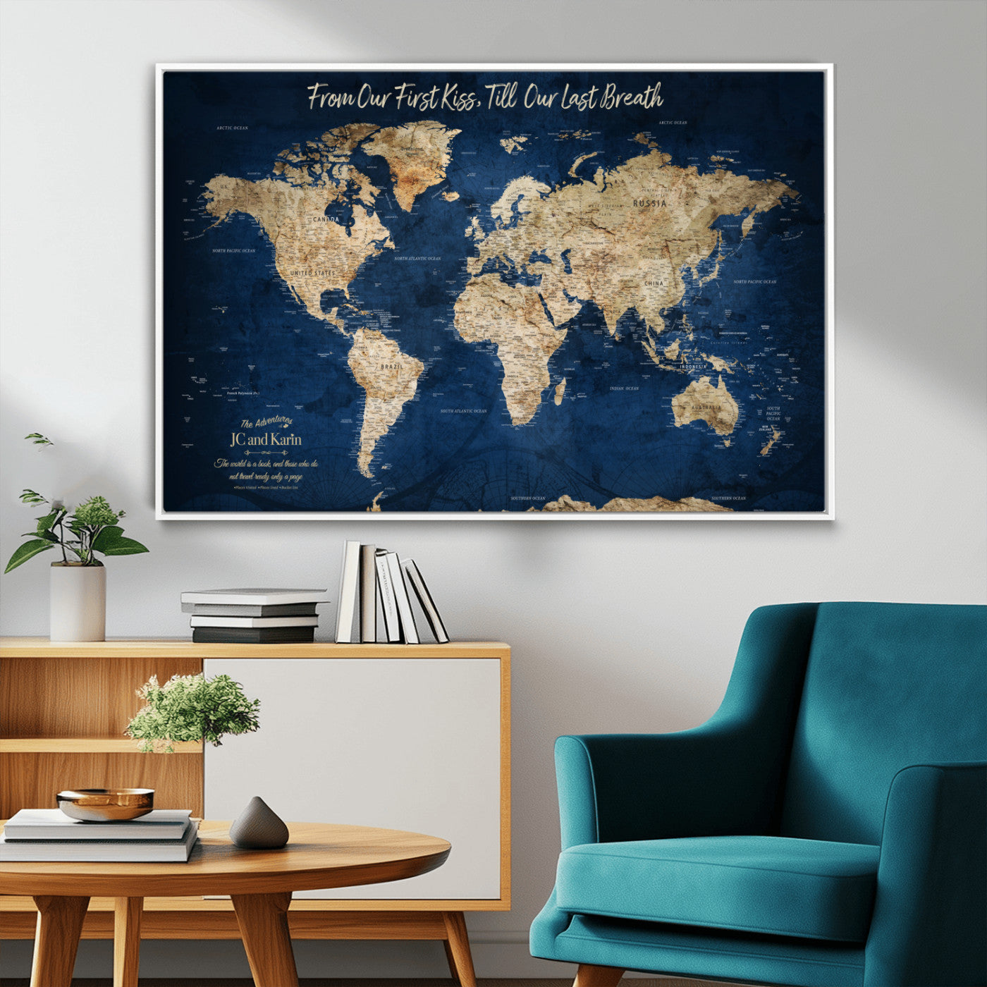 56122A-MGV-CV-36X24-Push Pin World Map Canvas Print – Framed Wall Art for Couples to Track Their Travels – Anniversary Gift or Home Adventure Decor - H2-Orj