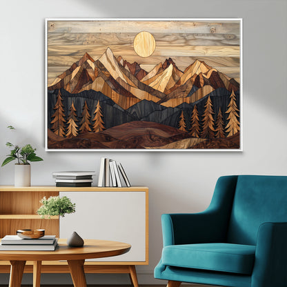 Mountain Landscape Wall Art Print - Sunset Hills Canvas Print, featuring an abstract nature scene with earthy tones and misty peaks, perfect for boho and modern decor.
