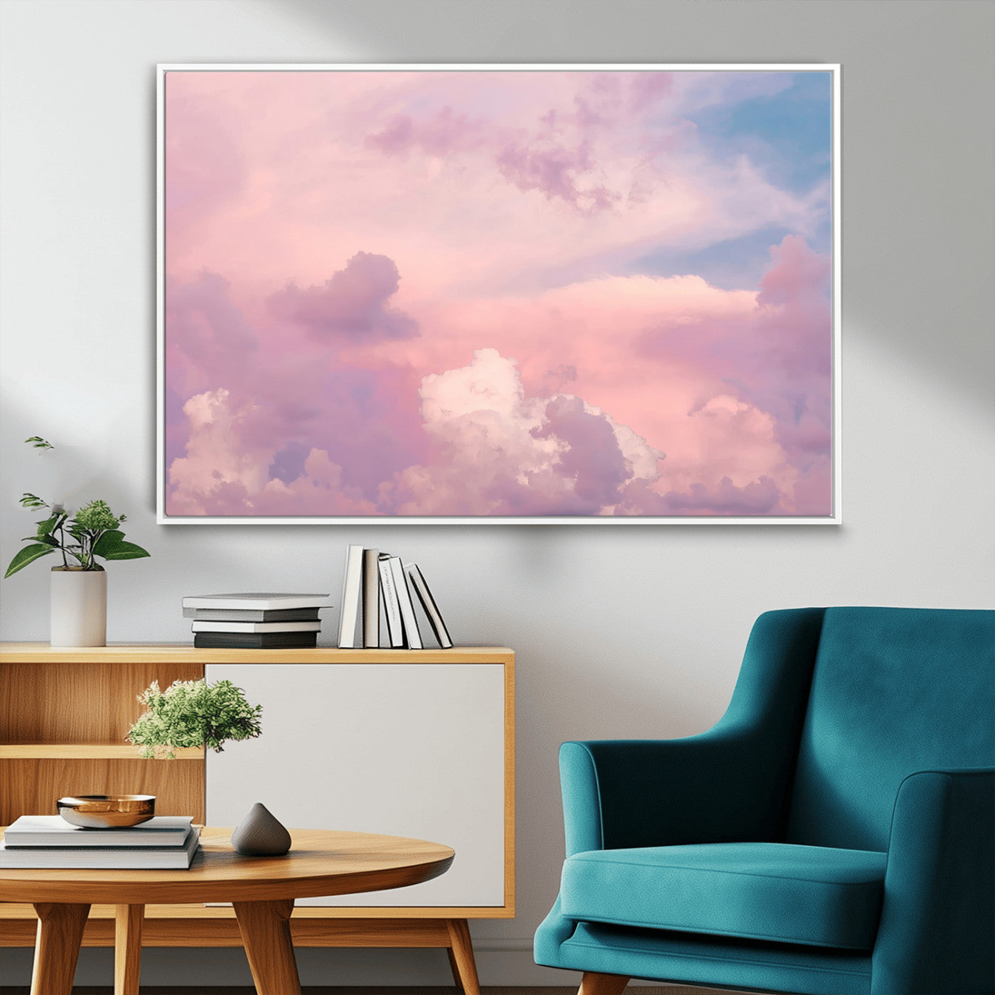 Soft pastel-colored clouds in shades of pink, purple, and blue, creating a dreamy and serene sky perfect for a calming decor touch.