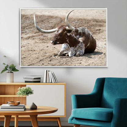 Texas Longhorn Wall Art Canvas Print, Framed Country Living Art Picture Print, Farmhouse Aesthetic Perfect Western Rustic Decor Artwork