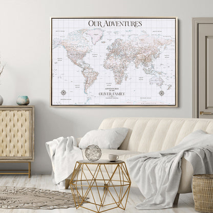 40041157-MGV-CV-36X24-Custom Push Pin World Map Wall Canvas Print – Personalized Travel Tracker with Pins – Framed Large Multi-Size Canvas for Home Office Decor