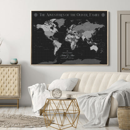 58711315-MGV-CV-36X24-Custom Push Pin World Map Wall Canvas Print – Personalized Travel Tracker with Pins – Framed Large Multi-Size Canvas for Home Office Decor