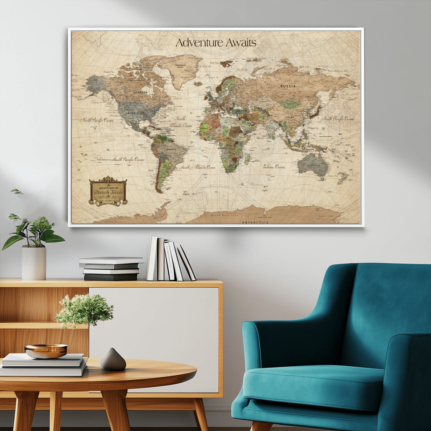 Custom Push Pin World Map Wall Canvas Print – Personalized Travel Tracker with Pins – Framed Custom Quotie Canvas for Home Office Decor