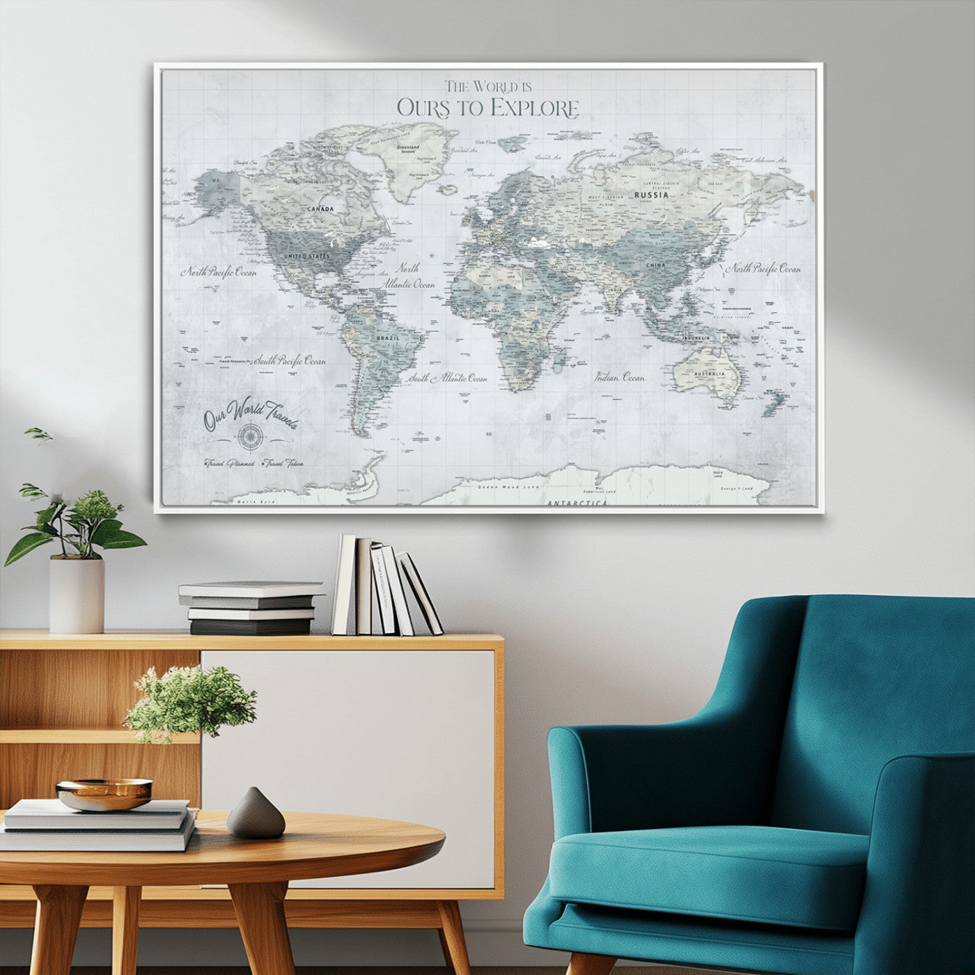 Custom Push Pin World Map Wall Canvas Print – Personalized Travel Tracker with Pins – Framed Custom Quotie Canvas for Home Office Decor