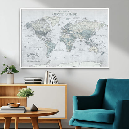 Custom Push Pin World Map Wall Canvas Print – Personalized Travel Tracker with Pins – Framed Custom Quotie Canvas for Home Office Decor