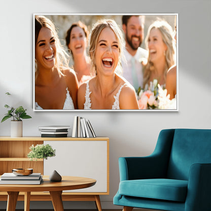 MGV-FC-36X24 - Joyful Wedding Wall Art – Laughing Bride and Bridesmaids Canvas Print, Romantic Celebration Photography Decor for Bedroom, Living Room, or Wedding Gift