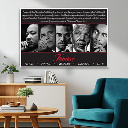 Monochrome canvas of iconic Black leaders with a powerful quote, perfect for modern spaces with a cultural or motivational theme.