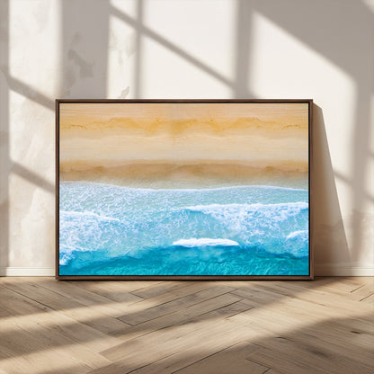 -Aerial Beach Wall Art – Serene Ocean Waves & Sandy Shore Canvas Print, Coastal Home Decor for Living Room, Bedroom or Office