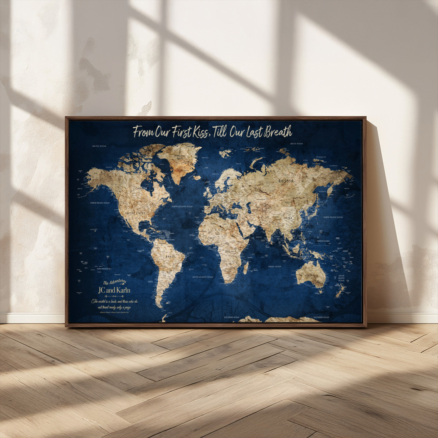 56122A-MGV-CV-36X24-Push Pin World Map Canvas Print – Framed Wall Art for Couples to Track Their Travels – Anniversary Gift or Home Adventure Decor - H2-Orj