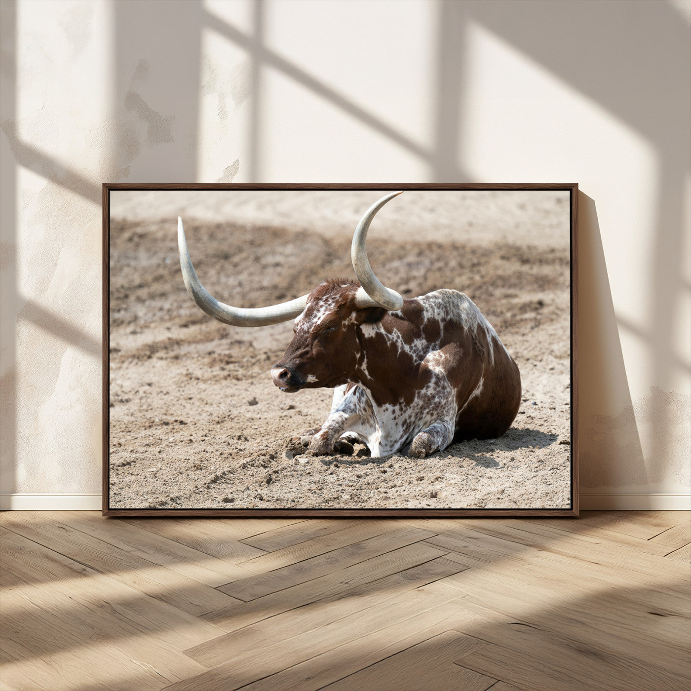 Texas Longhorn Wall Art Canvas Print, Framed Country Living Art Picture Print, Farmhouse Aesthetic Perfect Western Rustic Decor Artwork