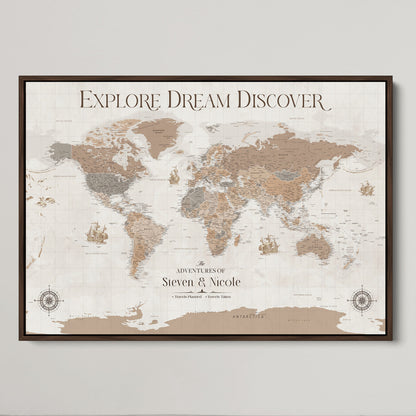 95738134-MGV-CV-36X24-Custom Push Pin World Map Wall Canvas Print – Personalized Travel Tracker with Pins – Framed Large Multi-Size Canvas for Home Office Decor