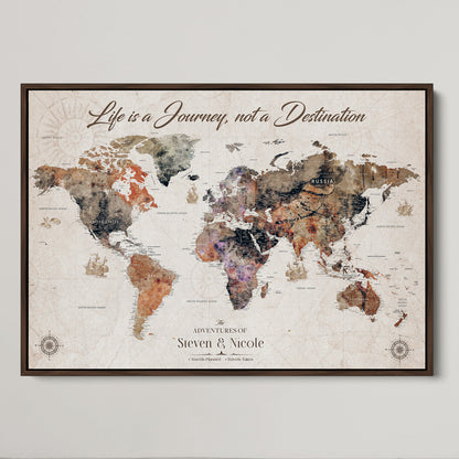 96000140-MGV-CV-36X24-Custom Push Pin World Map Wall Canvas Print – Personalized Travel Tracker with Pins – Framed Large Multi-Size Canvas for Home Office Decor