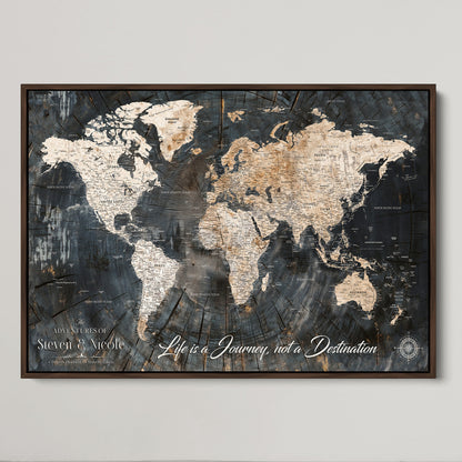 13001721-MGV-CV-36X24-Custom Push Pin World Map Wall Canvas Print – Personalized Travel Tracker with Pins – Framed Large Multi-Size Canvas for Home Office Decor