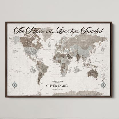 88245481-MGV-CV-36X24-Custom Push Pin World Map Wall Canvas Print – Personalized Travel Tracker with Pins – Framed Large Multi-Size Canvas for Home Office Decor