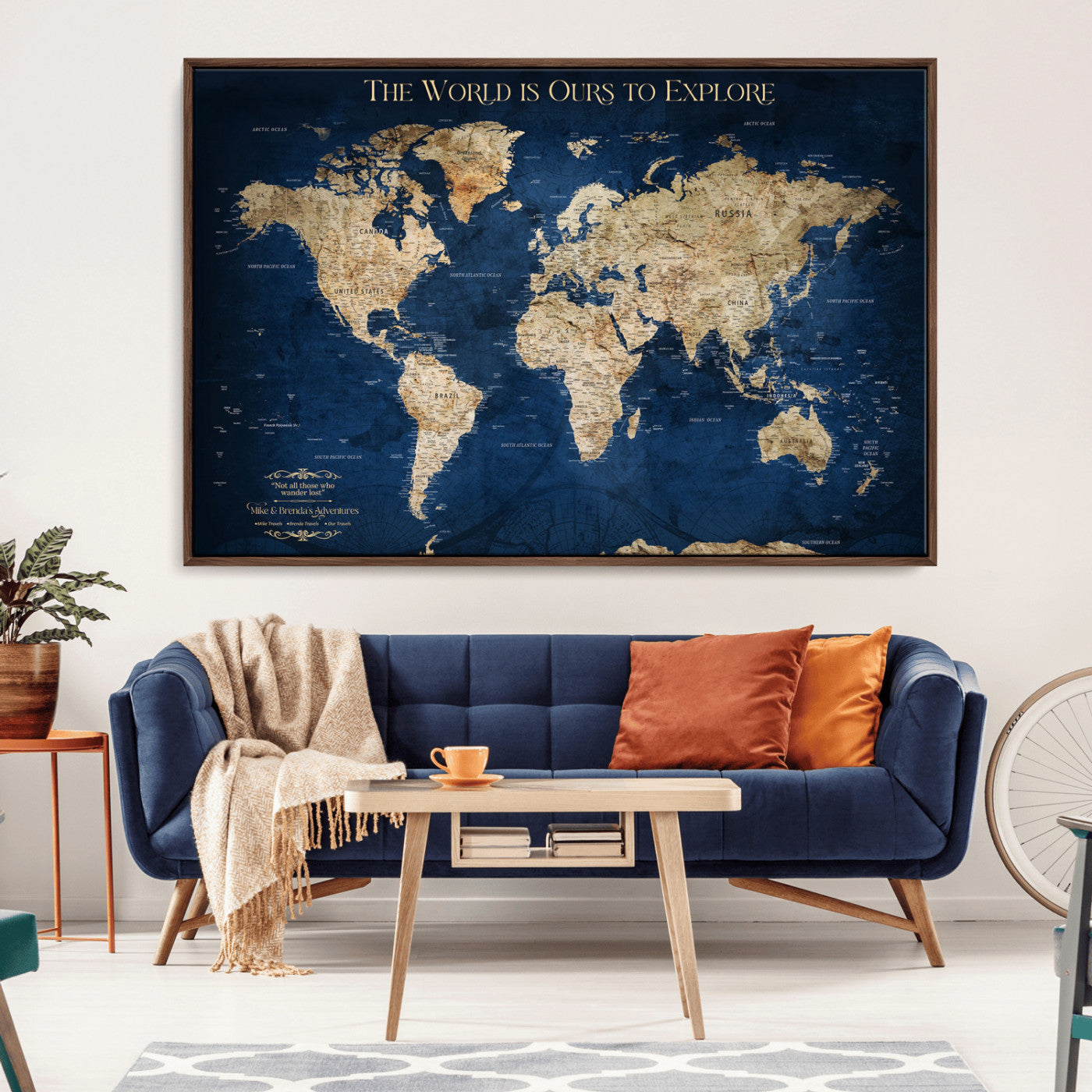 10181149-MGV-CV-36X24-Framed Push Pin World Travel Map – Canvas Wall Print of Where I’ve Been, Old-Style Adventure Map with Pins for Tracking Trips - H2-3