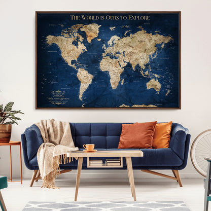 10181149-MGV-CV-36X24-Framed Push Pin World Travel Map – Canvas Wall Print of Where I’ve Been, Old-Style Adventure Map with Pins for Tracking Trips - H2-3